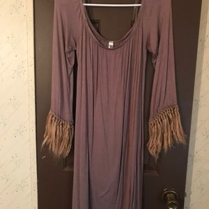 Fringe off the shoulder dress